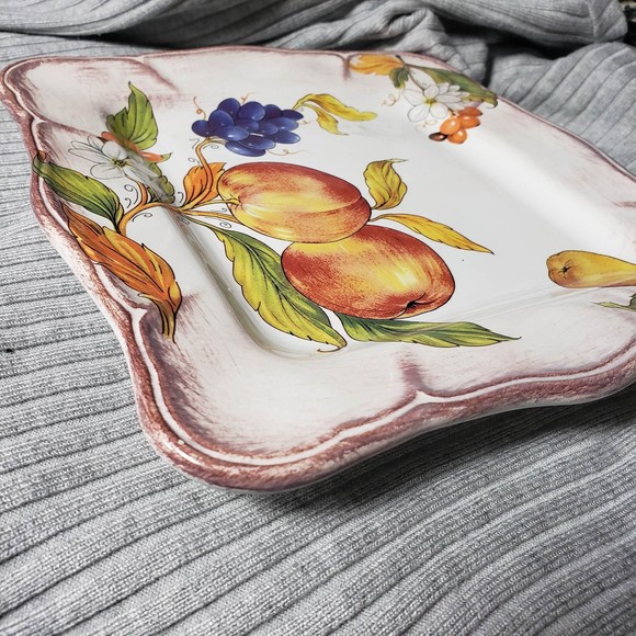 Sur La Table Square Shaped 9"x9" Fruit Peach Grape Floral 9x9 Plate AS IS - Picture 1 of 11